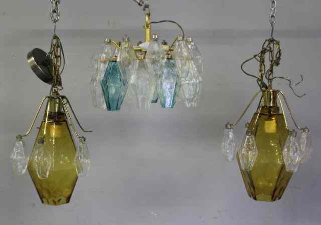 Appraisal: Midcentury Lighting Lot Includes a small chandelier with blue and