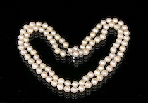 Appraisal: Double Strand Cultured Pearl Necklace with Diamond Clasp Choker length