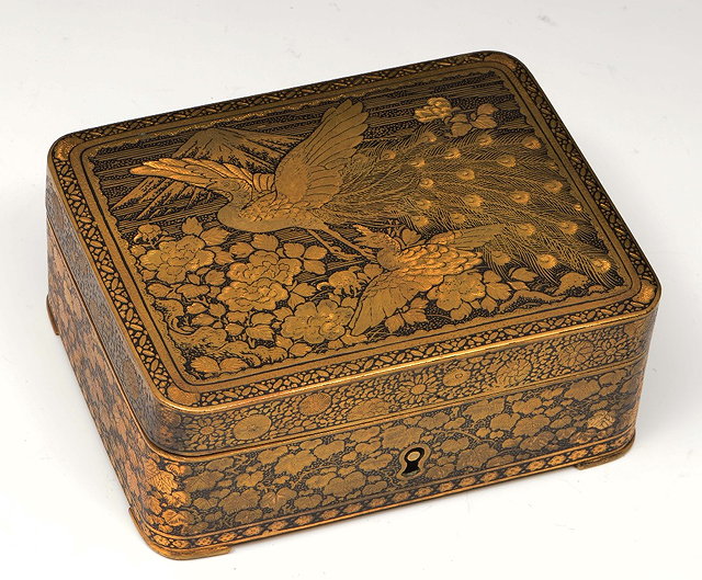 Appraisal: A Japanese iron box and coverMeiji periodengraved in low relief