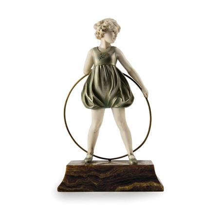 Appraisal: Art Deco Cold Painted Bronze and Ivory Figure of Hoop