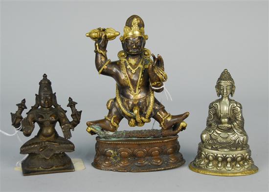 Appraisal: THREE GILT DECORATED BRONZE FIGURES including two deities and a