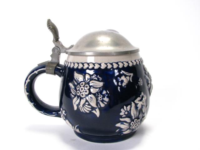 Appraisal: Capodimonte hinged lidded blue mug natural stoneware ground with cobalt