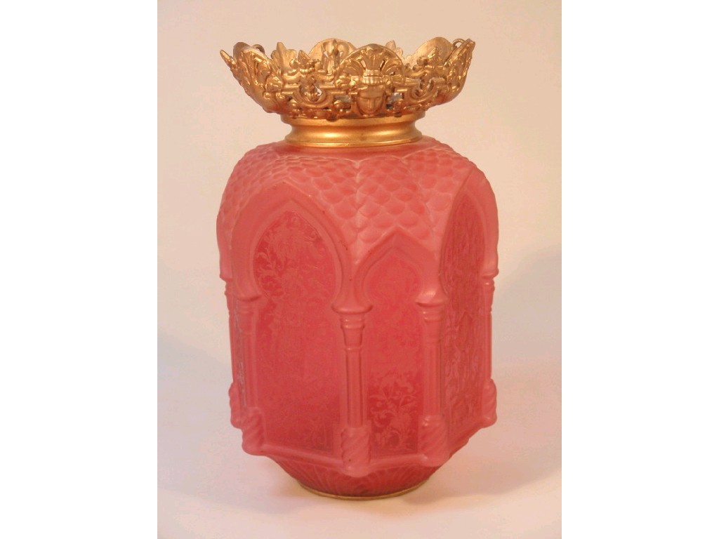 Appraisal: A Victorian pink satin glass hall lantern of arcaded design