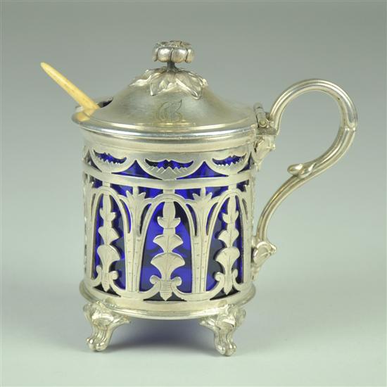 Appraisal: Christofle Silver Mustard Pot with Cobalt Liner Circa early th