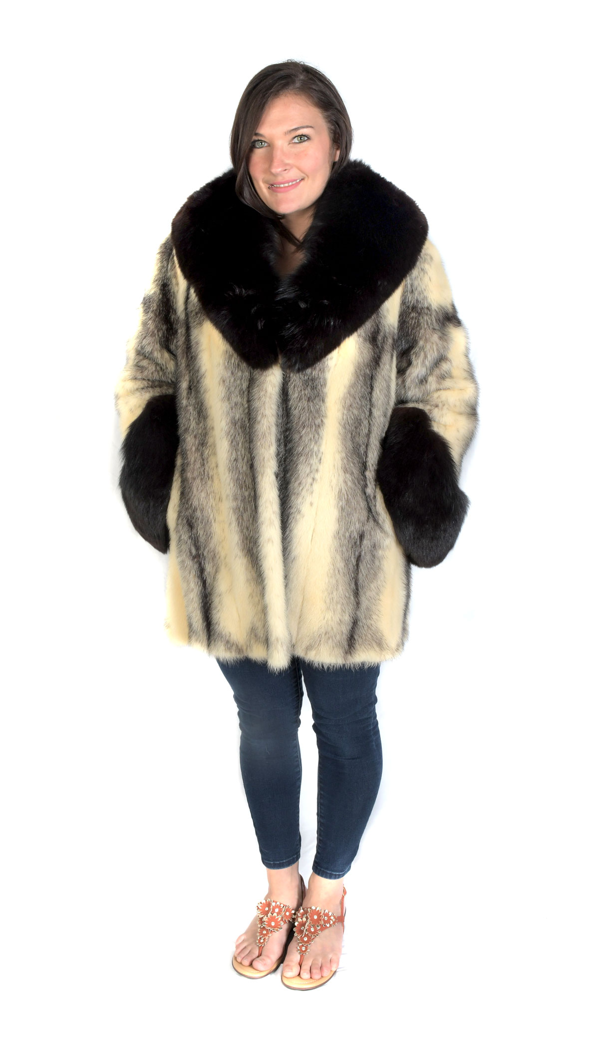 Appraisal: MINK FOX FUR COAT Black white mink coat has black