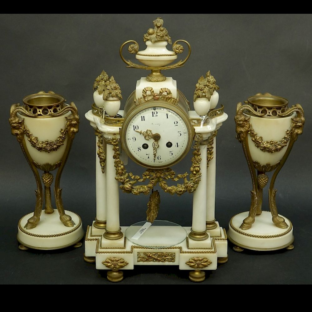 Appraisal: Antique French Garniture Set Antique French Empire Style Bronze and