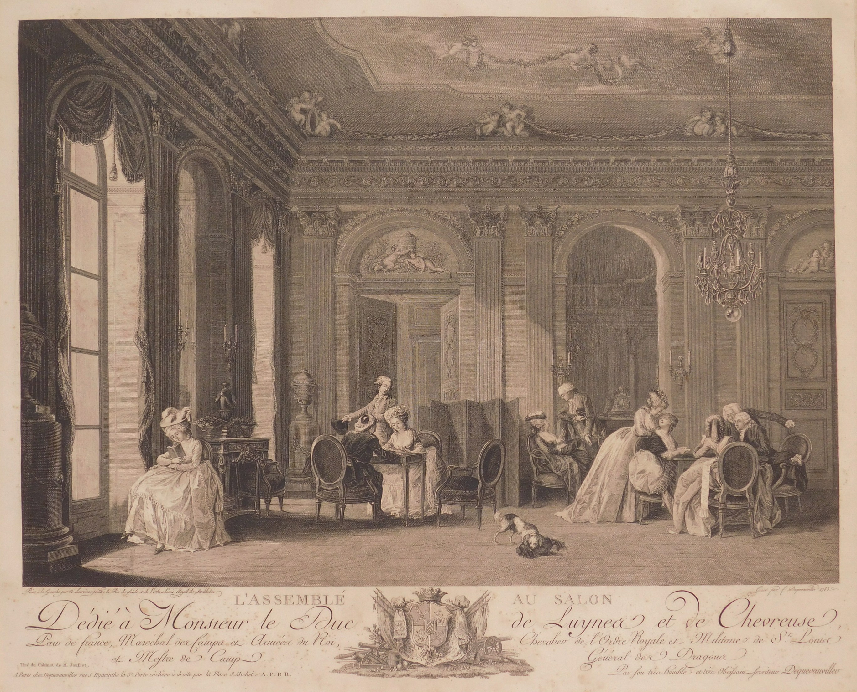 Appraisal: th c French School engraving ''L'Assemble au Salon''- engraved by