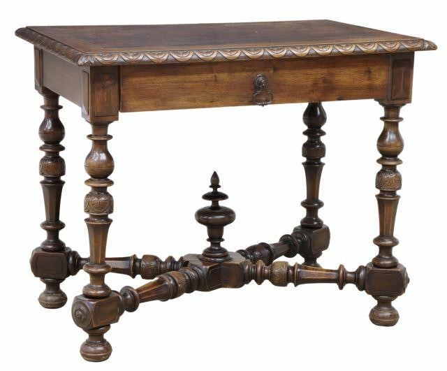 Appraisal: French Henri II style walnut writing desk work table th