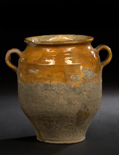 Appraisal: French Provincial Partially Ochre-Glazed Terra Cotta Confit Jar fourth quarter