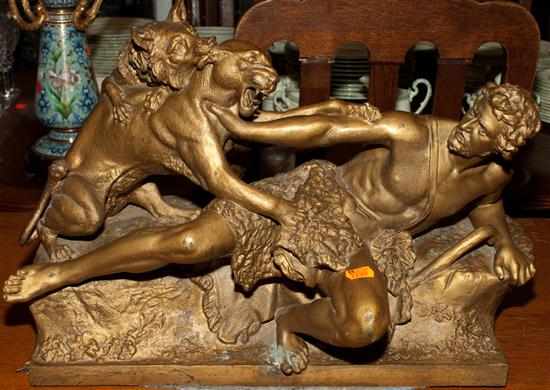 Appraisal: Victorian spelter figural group showing a traveler being attacked by