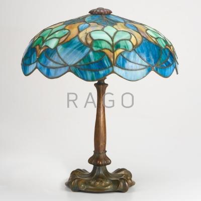 Appraisal: LIGHTING Leaded glass table lamp USA ca Leaded glass bronze