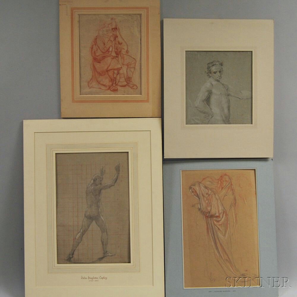 Appraisal: American and European Schools th th Century Four Unframed Figure