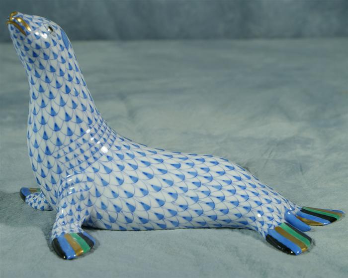 Appraisal: Herend fishnet figurine blue seal long no damage Estimate -