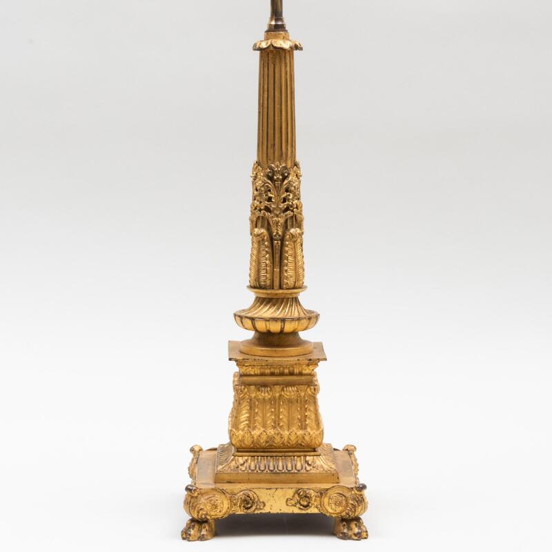 Appraisal: Restauration Gilt-Metal Columnar Lamp x x in Condition Scattered chips