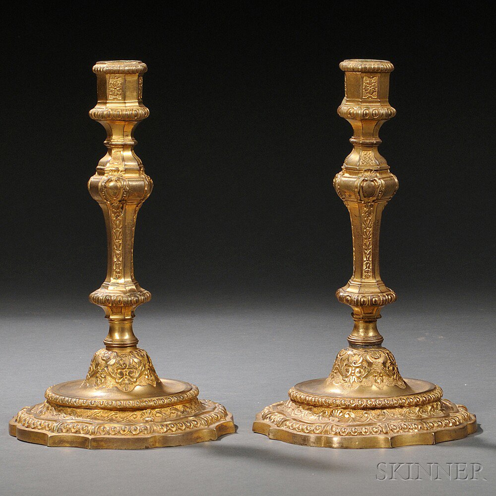 Appraisal: Pair of Gilt-bronze Candlesticks th century of typical form with