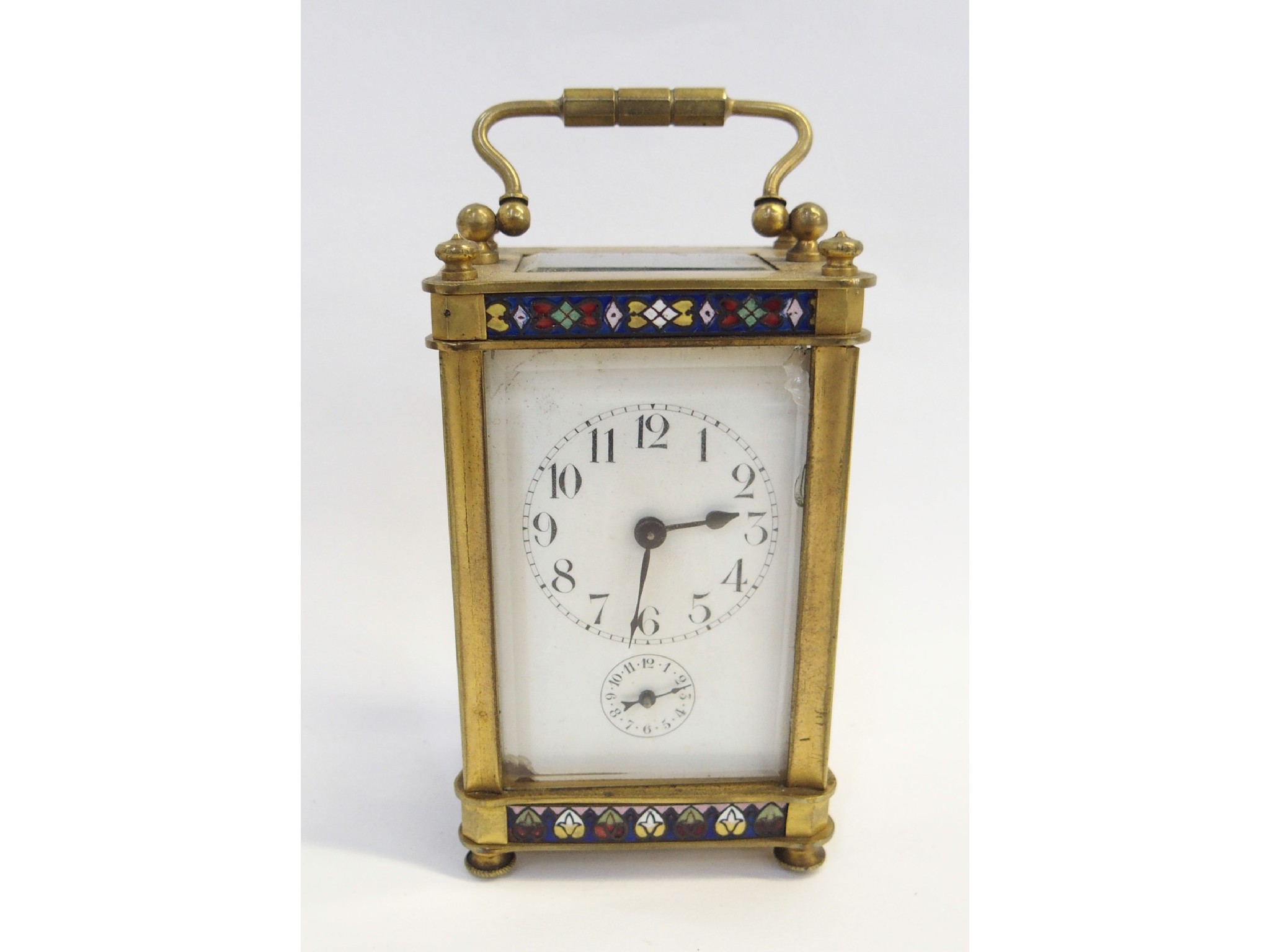 Appraisal: Brass glass and enamelled carriage clock with original case