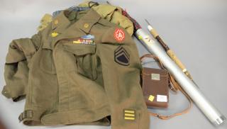 Appraisal: Military fishing hunting group including U S military jacket and