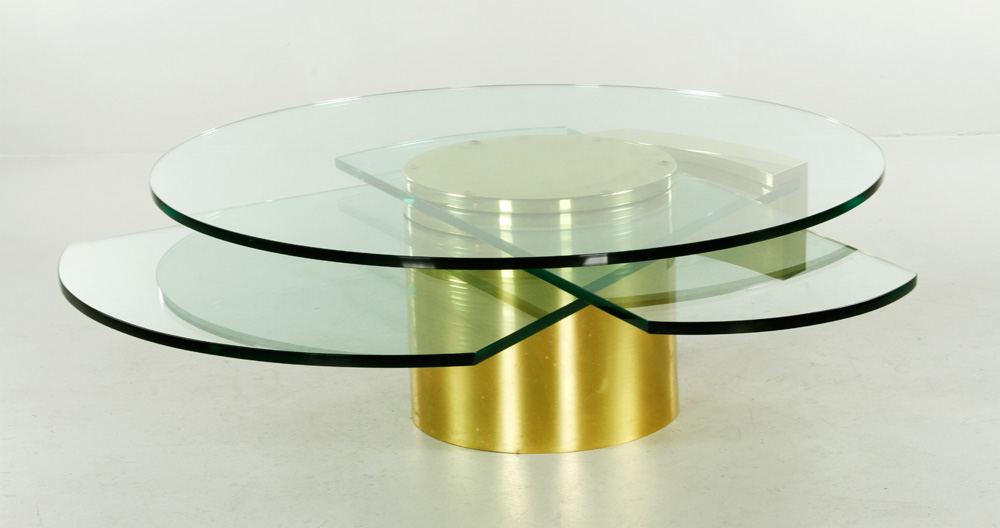 Appraisal: - Jackson Self Winding Coffee Table Glass and Brass Dakota