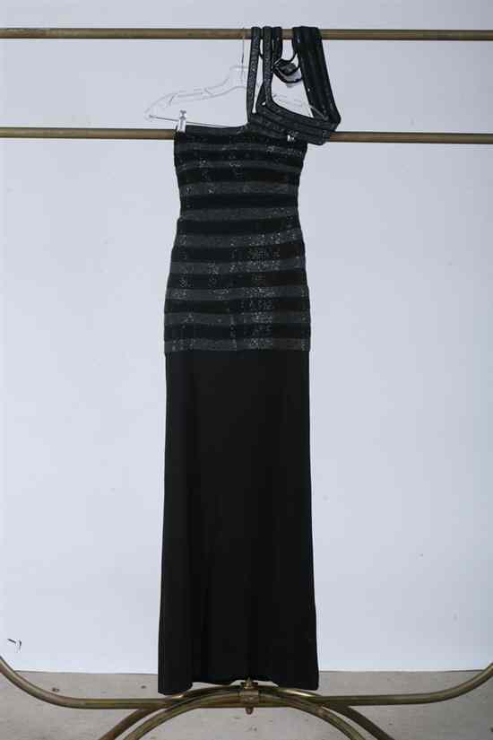 Appraisal: HERV L GER COUTURE BEADED GOWN Size medium One shoulder