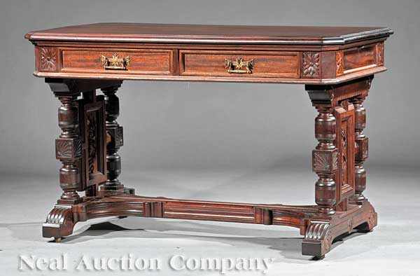 Appraisal: An American Aesthetic Carved Mahogany Library Table late th c