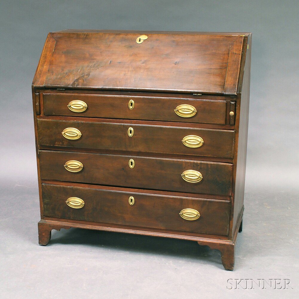 Appraisal: Federal Walnut Slant-lid Desk America c the lid opening to