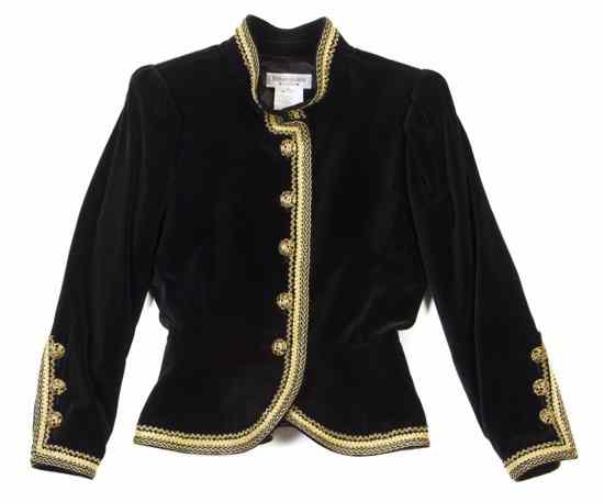 Appraisal: An Yves Saint Laurent Black Velvet Jacket with gold rope