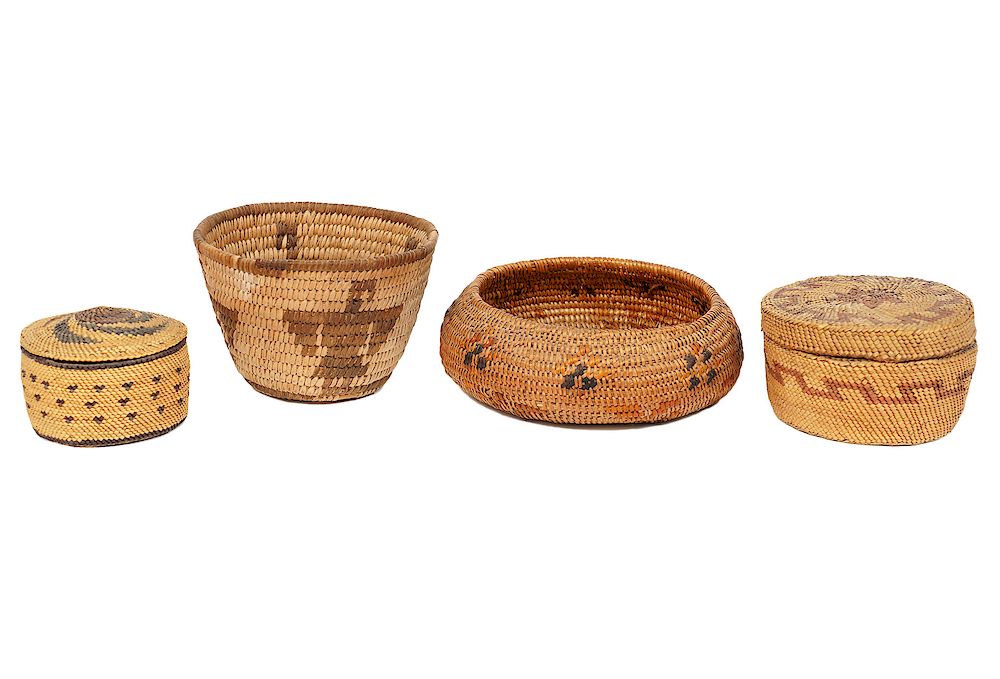 Appraisal: Makah Pima Mission Indian Woven Baskets Two woven trinket baskets