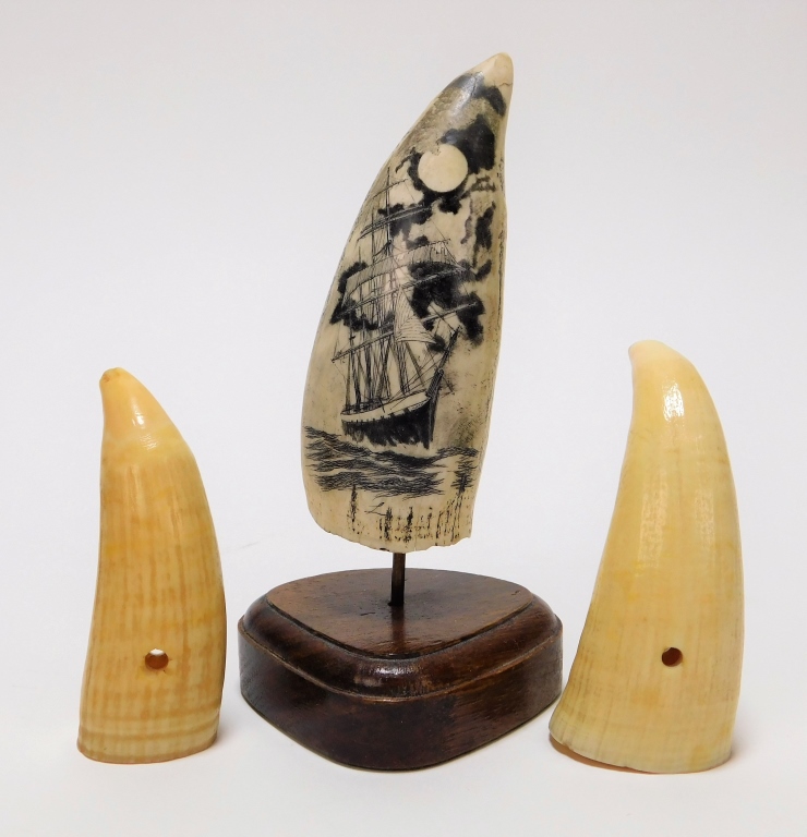 Appraisal: PC SCRIMSHAW WHALE TEETH United States th CenturyIncludes a scrimshaw