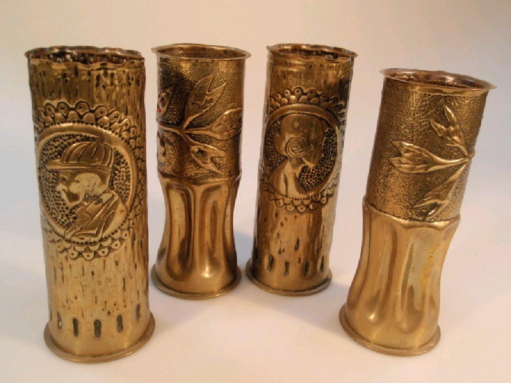 Appraisal: Two pairs of WWI Trench Art shell case spill vases