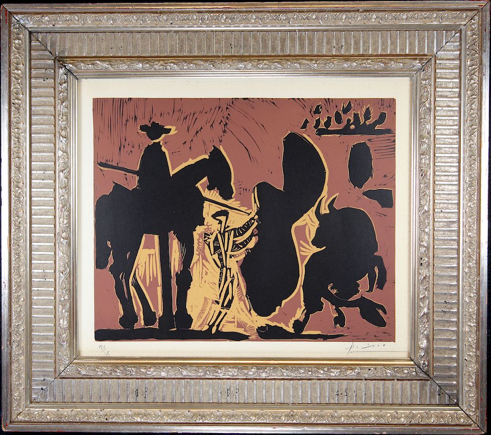 Appraisal: Picasso Pencil Signed Linocut of Matador Picasso Pencil Signed Linocut