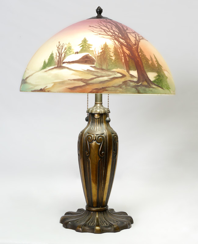 Appraisal: VINTAGE PAINTED TABLE LAMP Embossed patinated metal base '' h