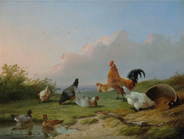 Appraisal: Cornelis van Leemputten Belgian - Chickens and ducks in a