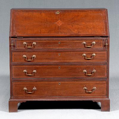 Appraisal: Southern Chippendale desk inlaid mahogany with yellow pine secondary bookmatched