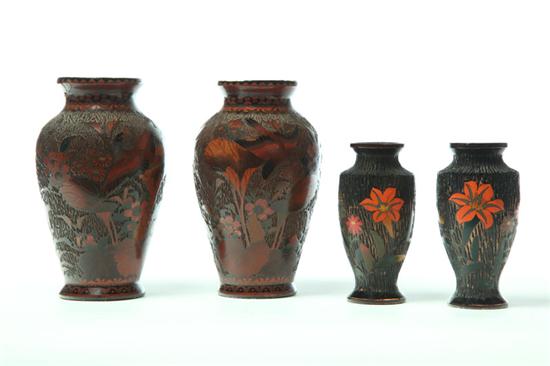 Appraisal: FOUR TREE BARK CLOISONNE VASES Japan th century Two pair