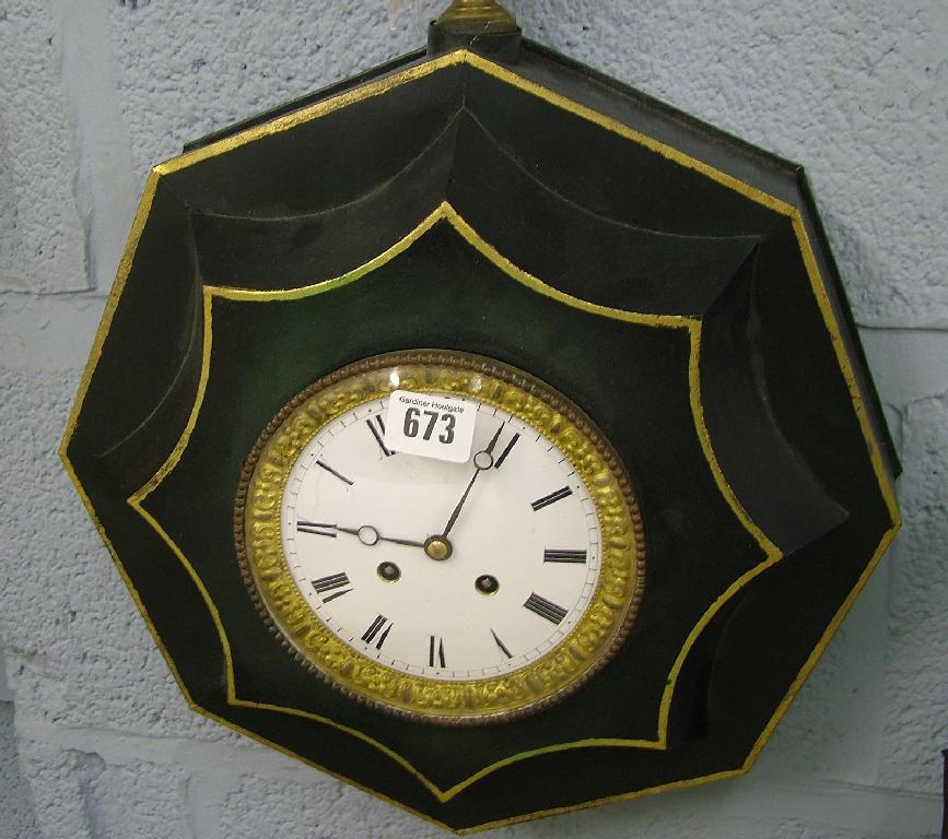 Appraisal: French two train octagonal wall clock the white dial within