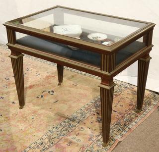 Appraisal: Neoclassical style brass and mahogany table vitrine Neoclassical style brass