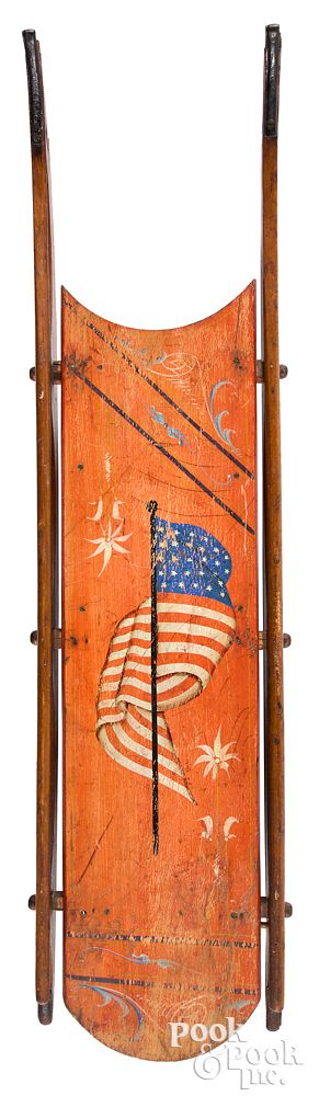 Appraisal: Painted sled decorated with the American flag Painted sled decorated