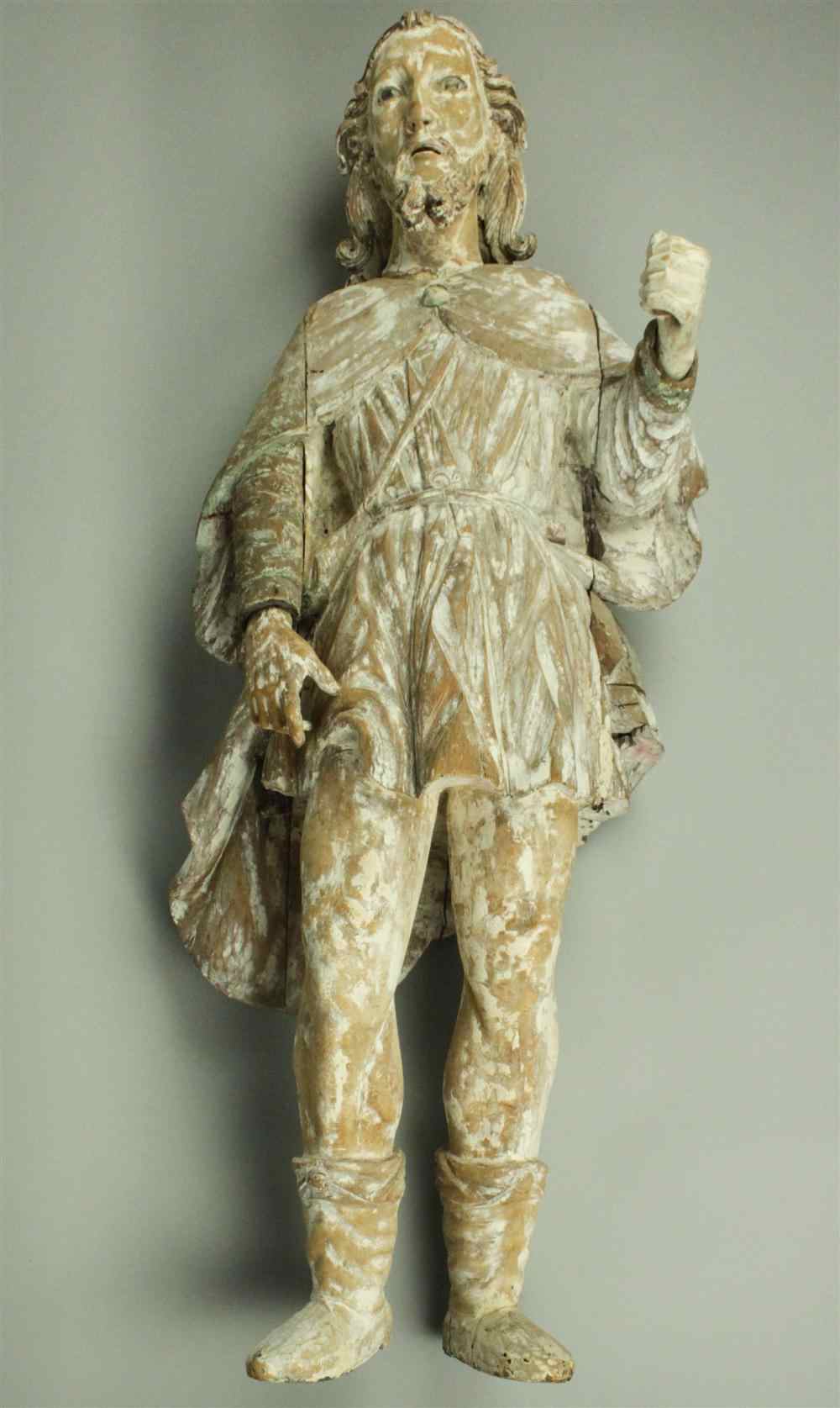 Appraisal: SPANISH COLONIAL FIGURE OF A MALE SAINT POSSIBLY JESU CHRISTO