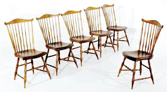 Appraisal: Six maple fanback Windsor chairs late th century shaped crest