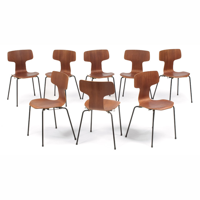 Appraisal: Arne Jacobsen model stacking chairs eight by Fritz Hansen Denmark