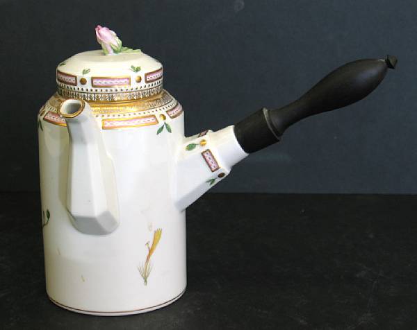 Appraisal: A Royal Copenhagen porcelain chocolate pot with ebonized handle in