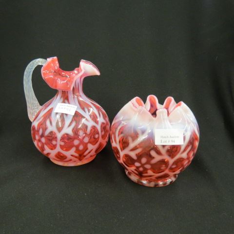 Appraisal: pcs Cranberry Opalescent Art Glass pitcher and a rose bowl