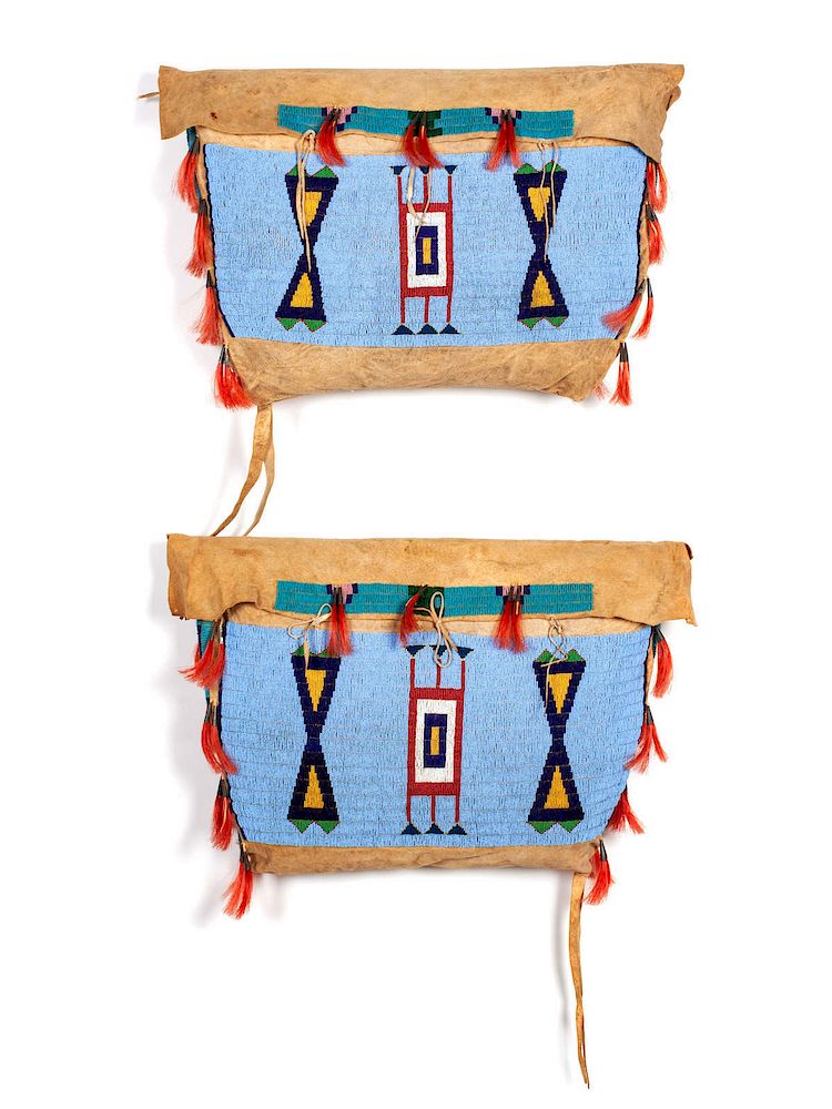 Appraisal: Sioux Beaded Buffalo Hide Possible Bags Matched Pair each x