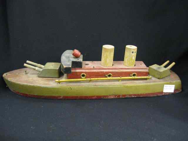 Appraisal: Antique Toy Wooden Battleship marked Tom Thumb Toys Jackson Mfg