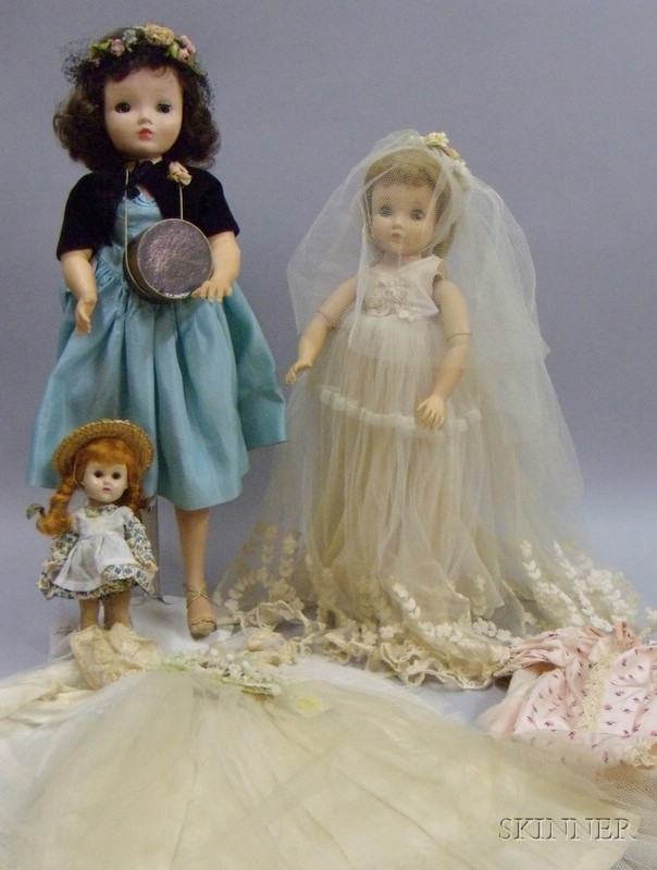 Appraisal: Three Modern Plastic Dolls Madame Alexander bride with blonde hair