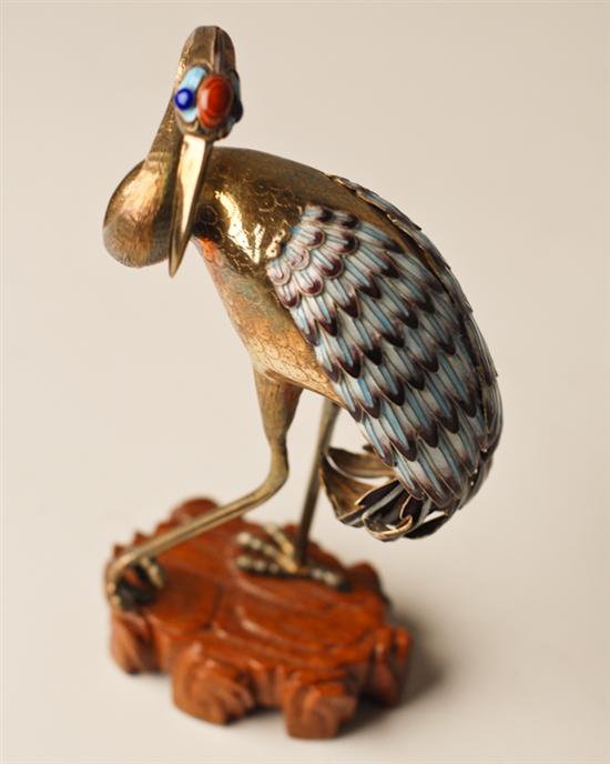 Appraisal: A Sterling and Enameled Figural Crane of great detailing mounted