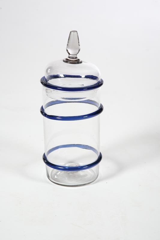 Appraisal: GLASS CANISTER American mid th century Clear blown glass canister