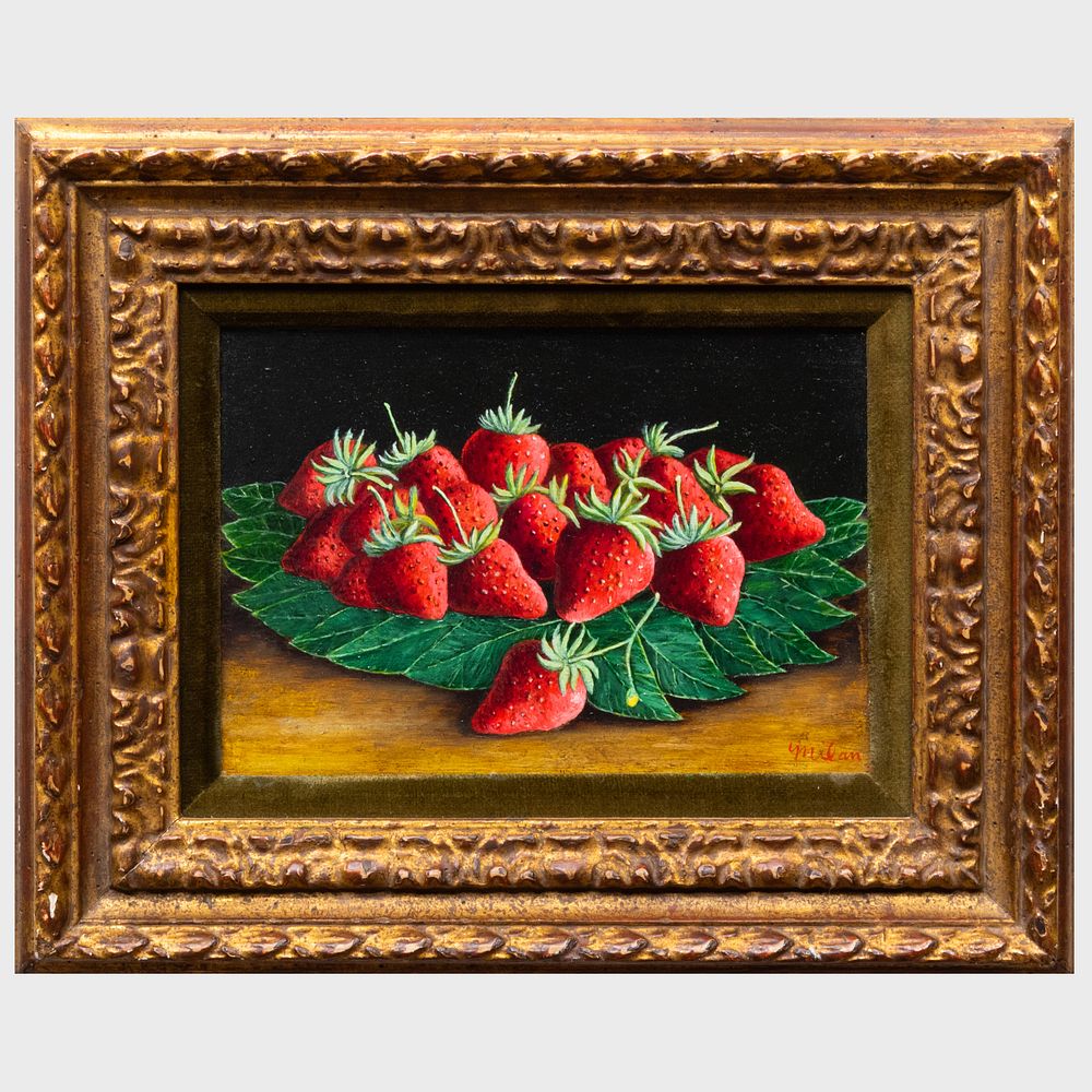 Appraisal: th Century School Strawberries Oil on board signed 'Milan' lower