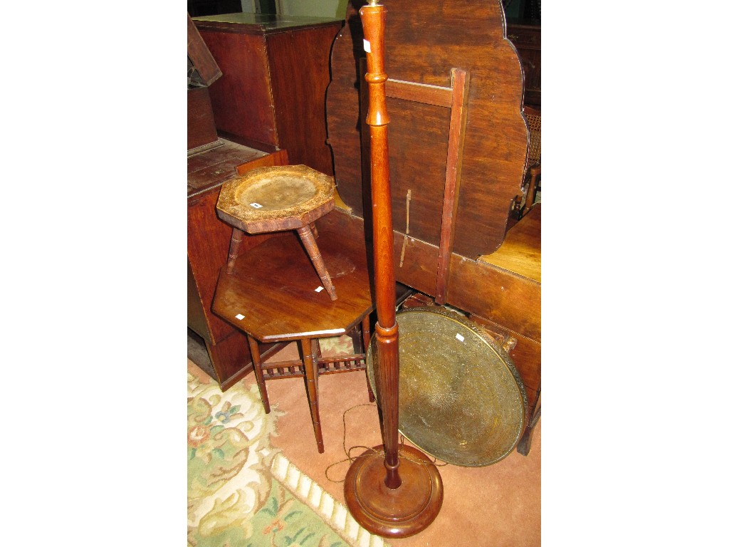 Appraisal: Lot comprising brass topped folding table standard lamp stool occasional