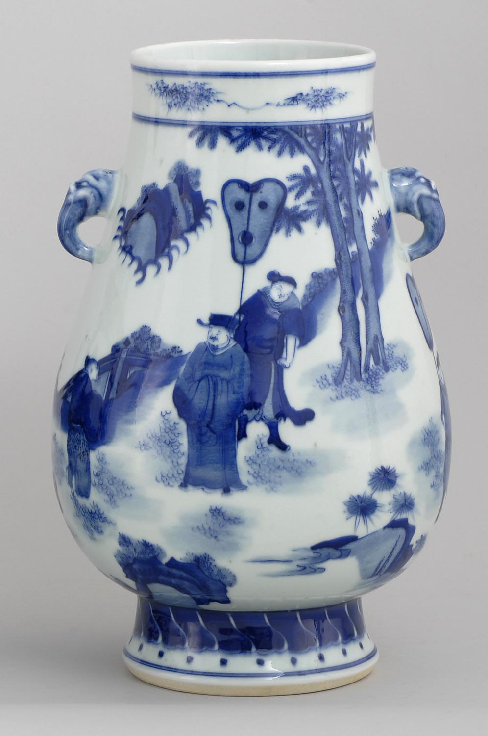 Appraisal: UNDERGLAZE BLUE PORCELAIN VASE In pear shape with figural landscape